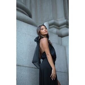 Klesis Black Organza Halter Mock Neck Thong Bodysuit Womens Medium